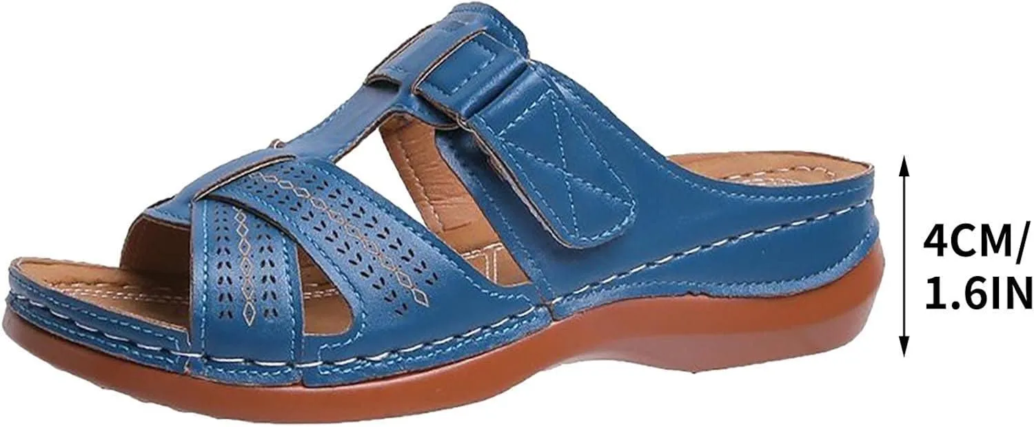 oiangi Womens Sandals 2023 Summer Comfortable Wedge Sandals with Arch Support Solid Casual Fish Mouth Open Toe Slip on Slippers Ladies Beach Travel Shoes