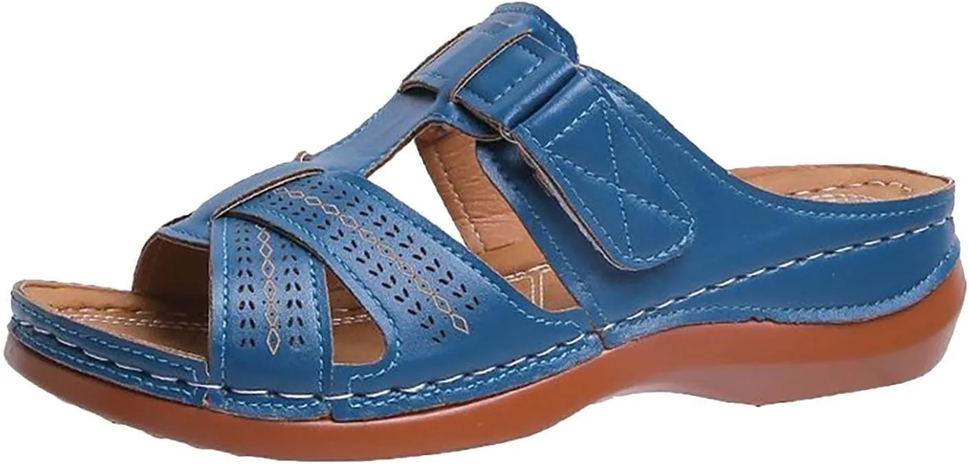 oiangi Womens Sandals 2023 Summer Comfortable Wedge Sandals with Arch Support Solid Casual Fish Mouth Open Toe Slip on Slippers Ladies Beach Travel Shoes