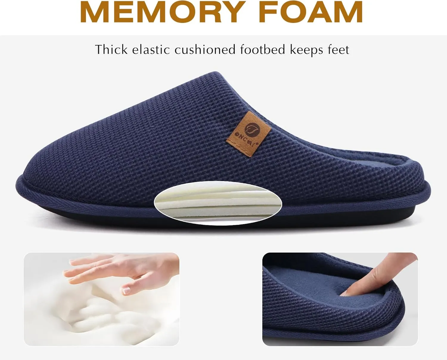 ONCAI Men's House Slippers, Cushion Memory Foam Shake Fleece and Man House Shoes with Faux Fur Lining and Indoor Outdoor Rubber Soles US Size 7-15