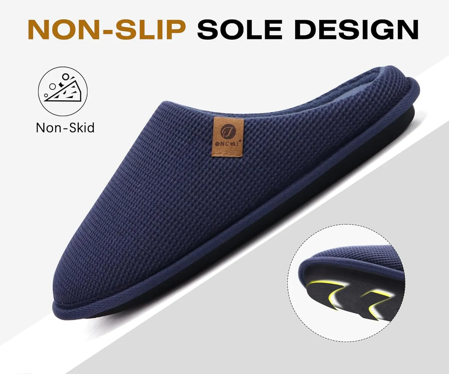 ONCAI Men's House Slippers, Cushion Memory Foam Shake Fleece and Man House Shoes with Faux Fur Lining and Indoor Outdoor Rubber Soles US Size 7-15