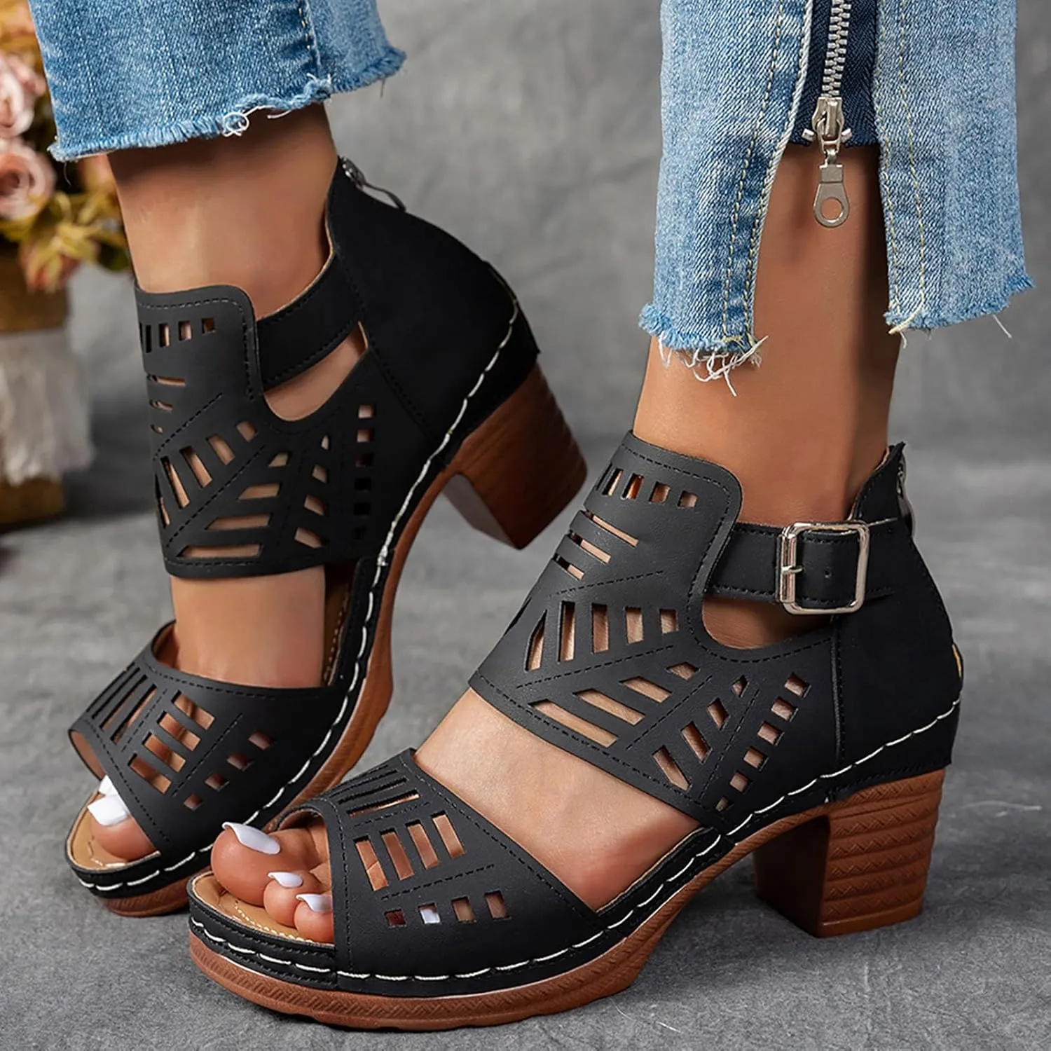Open Toe Sandals for Women Summer Elegant Thick Heel Wedge Sandals Women's Flip Flops Chunky High Heels OpenToe Wedding