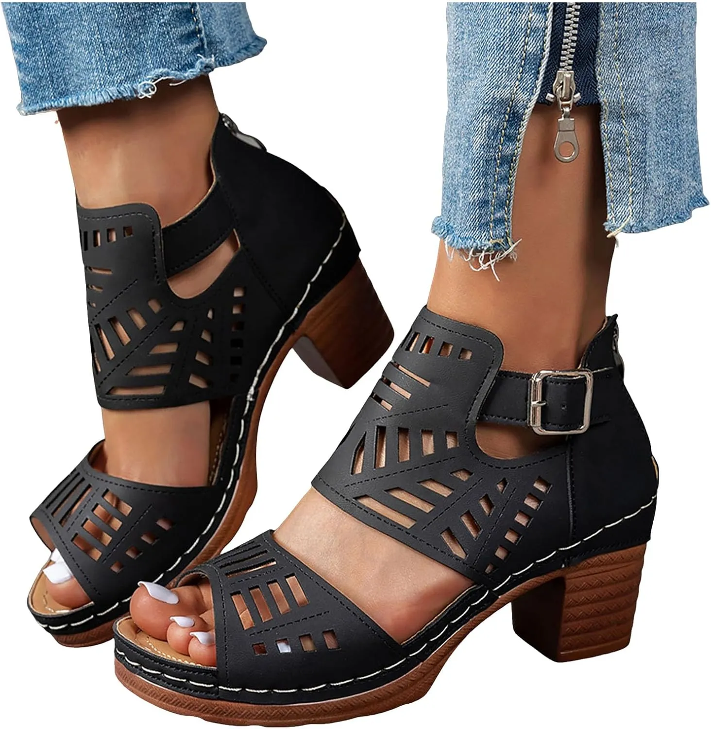 Open Toe Sandals for Women Summer Elegant Thick Heel Wedge Sandals Women's Flip Flops Chunky High Heels OpenToe Wedding