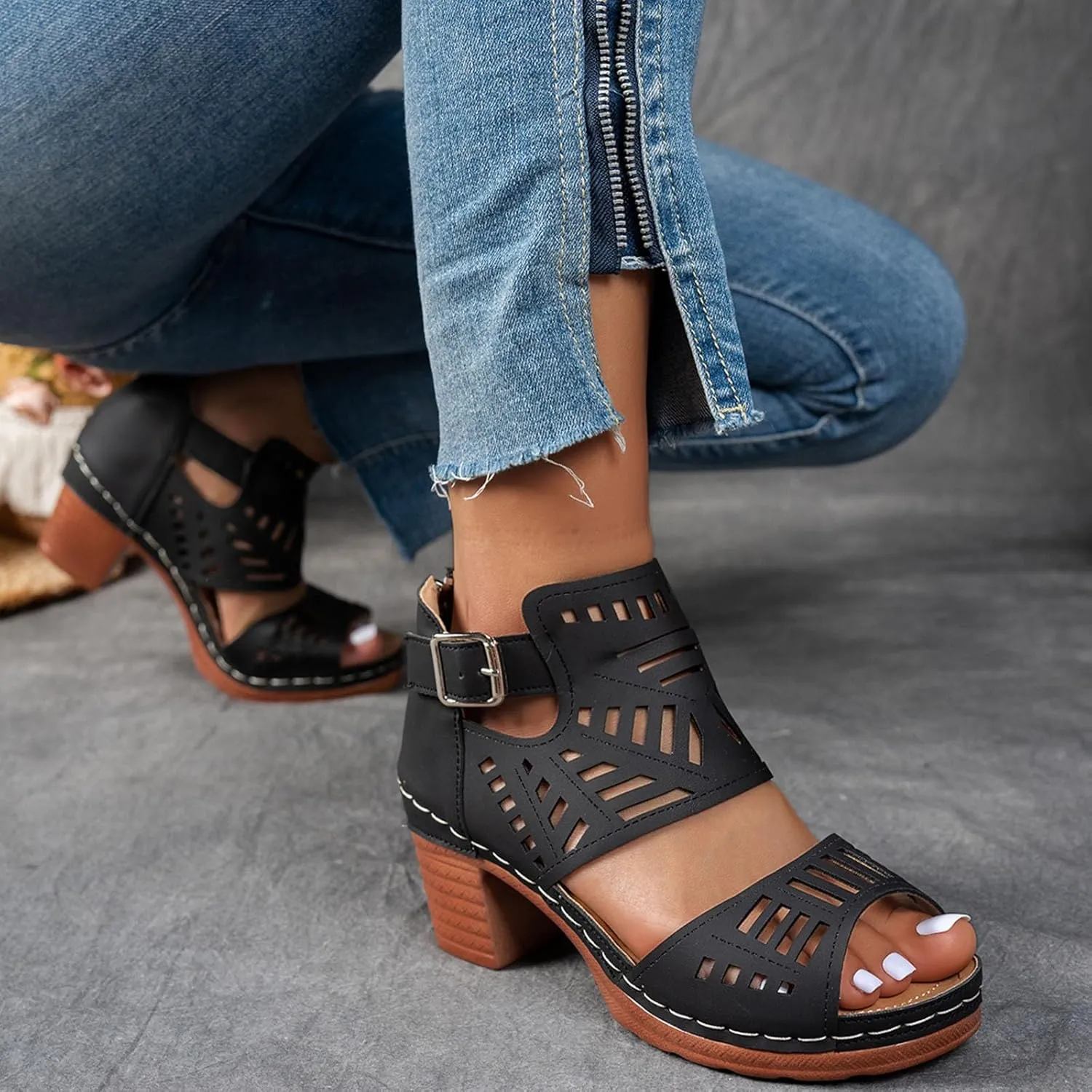 Open Toe Sandals for Women Summer Elegant Thick Heel Wedge Sandals Women's Flip Flops Chunky High Heels OpenToe Wedding