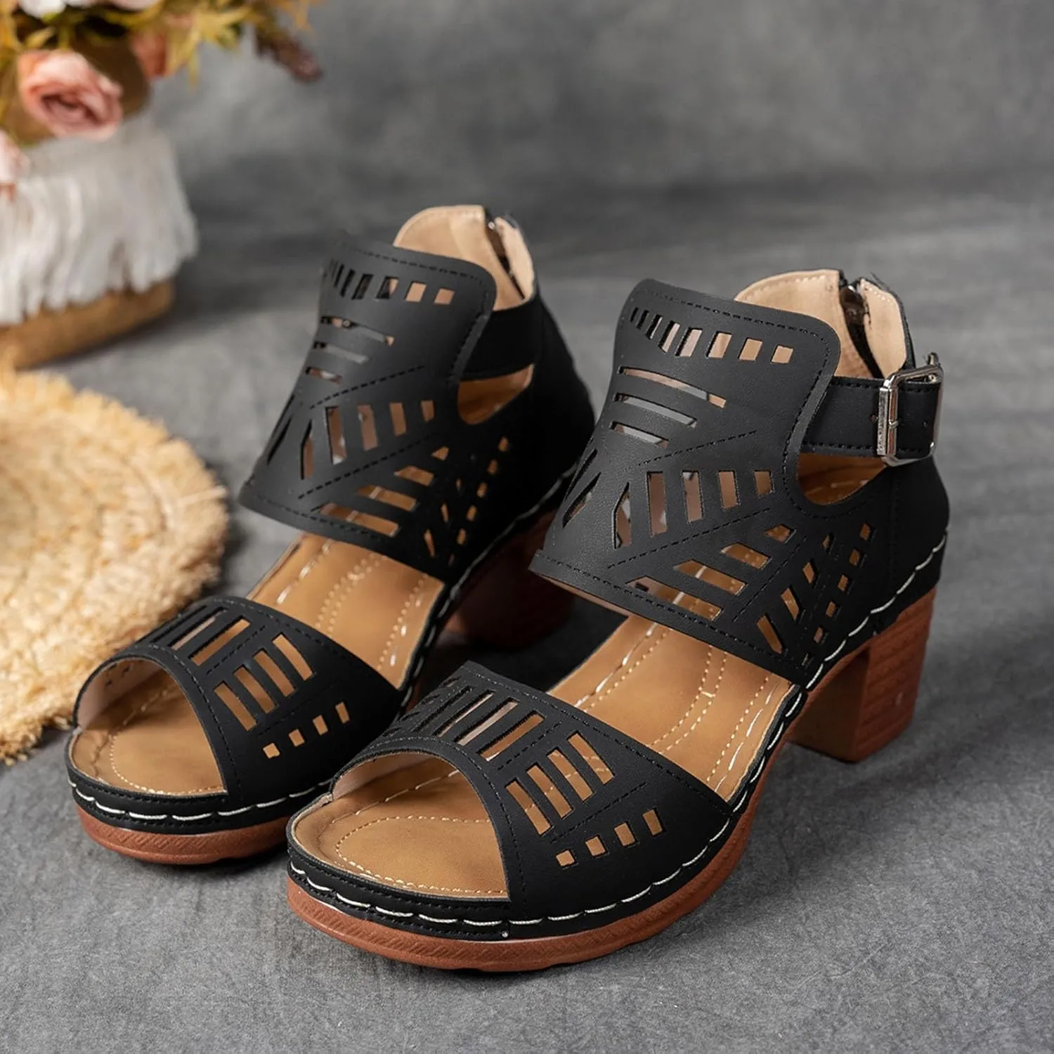 Open Toe Sandals for Women Summer Elegant Thick Heel Wedge Sandals Women's Flip Flops Chunky High Heels OpenToe Wedding