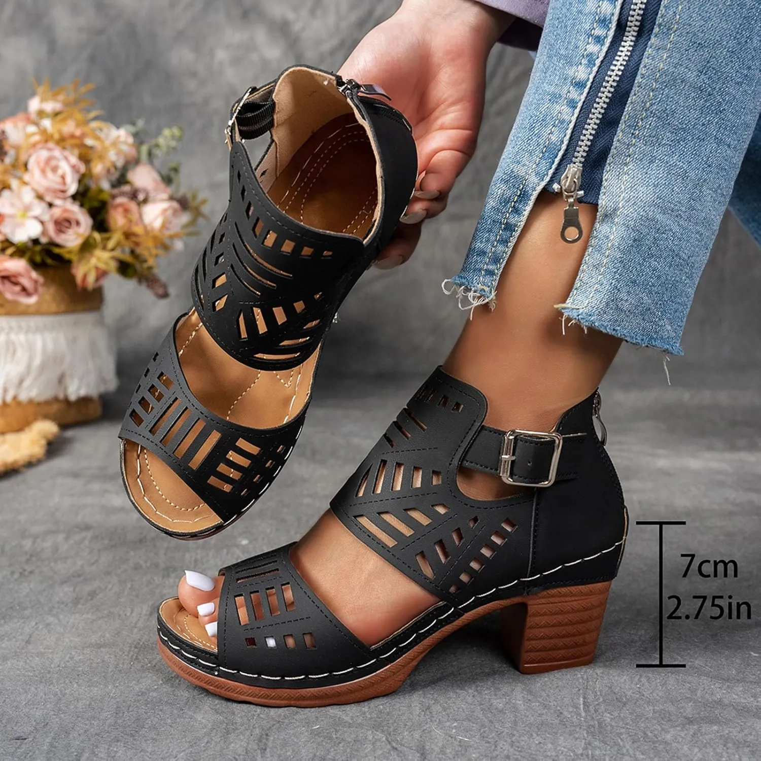 Open Toe Sandals for Women Summer Elegant Thick Heel Wedge Sandals Women's Flip Flops Chunky High Heels OpenToe Wedding