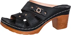 Open Toe Sandals for Women Womens Plus Size Thong Sandals With Metal Belt And High Heel In Solid Color