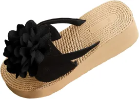 Open Toe Wedges Heels for Women New Summer Women's Slippers For Outdoor Wear Flat Fashion Bow Tie Beach Flower Sandals