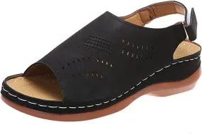 Orthopedic Sandals for Women Arch Support Sandals Women's Summer Platform Wedges, Hollow Out Ankle Strap Walking Sandal Fish Mouth Open Toe Flat Wedges Casual Comfortable Platform Shoes