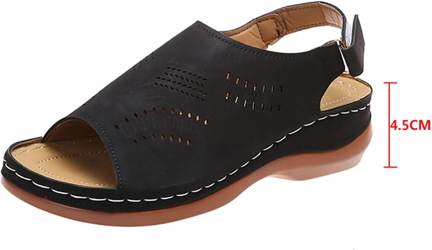 Orthopedic Sandals for Women Arch Support Sandals Women's Summer Platform Wedges, Hollow Out Ankle Strap Walking Sandal Fish Mouth Open Toe Flat Wedges Casual Comfortable Platform Shoes
