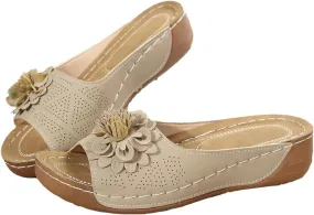 Orthopedic Sandals for Womens Chic Flowers Dressy Wedge Comfort Platform Sandal Arch Support Peep Open Toe Sandals Summer Fashion Flower Slippers Shoes Casual Slip On Comfortable Shoe