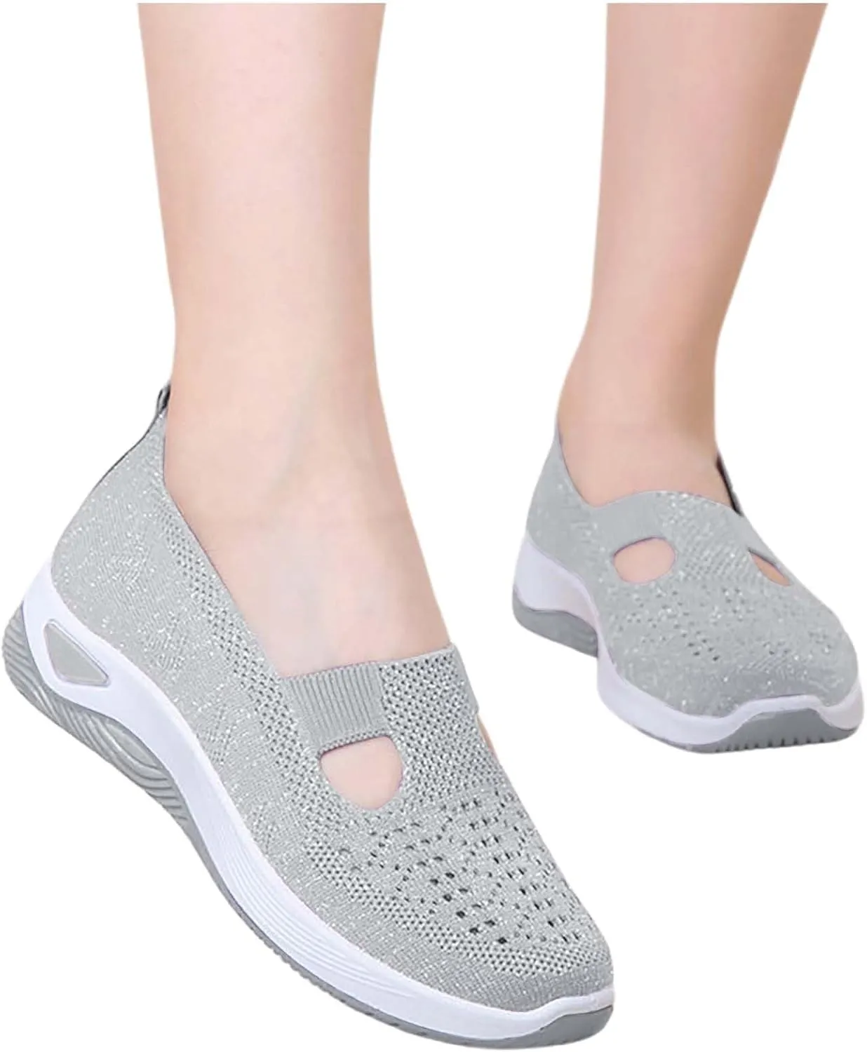 Orthopedic Shoes for Women Woven Slip on Walking Non Slip Work Shoes Women Mesh Women Casual Shoes White Sneakers Steel Toe Tennis Shoe Cross Trainer Shoe