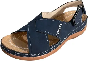 Orthopedic Wedge Sandals for Women Open Toe Cross Strap Sandals Ankle Strap Slip on Platform Wedges, Beach Casual Comfortable Walking Shoes