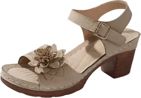 Orthopedic Wedge Sandals for Women Summer Beach Chunky Slip On Sandals Elegant Platform Casual Adjustable Ankle Strap Walking Shoes Open Toe Low Heel Slides Shoes with Flowers