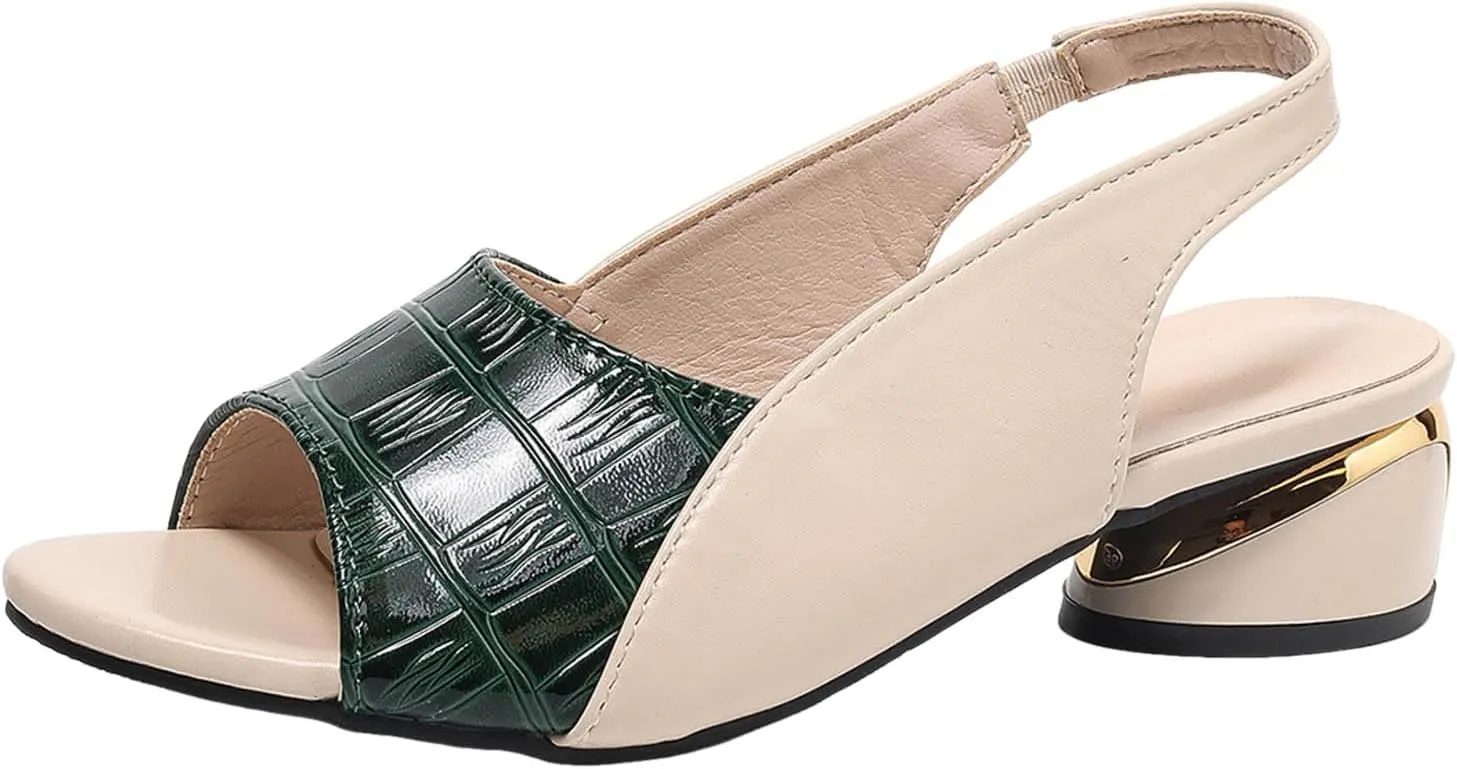 Party Dress Shoes Chunky Heel Fish Mouth Women's Sandals Fashionable Casual Outer Wear Leather Adjustable Strap Slip On
