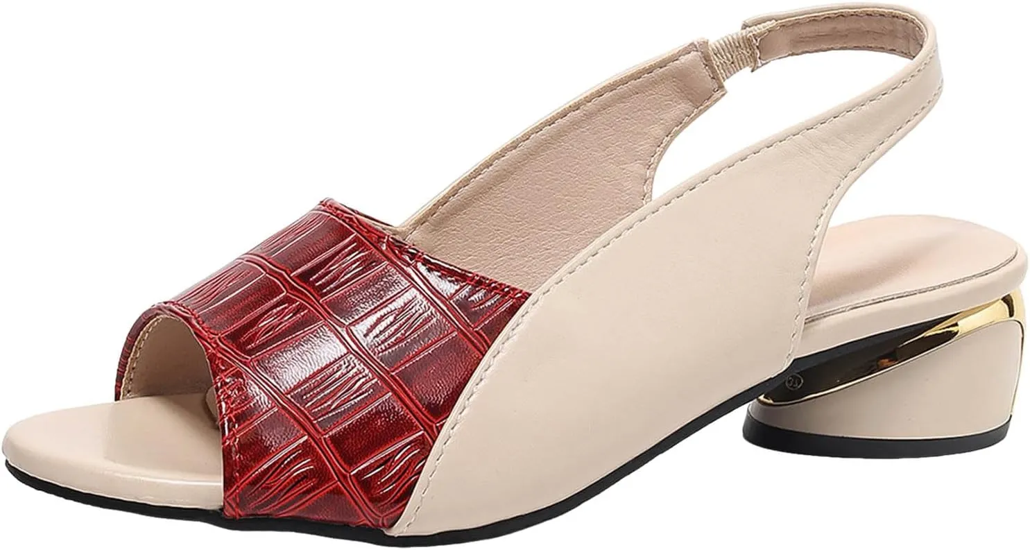Party Dress Shoes Chunky Heel Fish Mouth Women's Sandals Fashionable Casual Outer Wear Leather Adjustable Strap Slip On