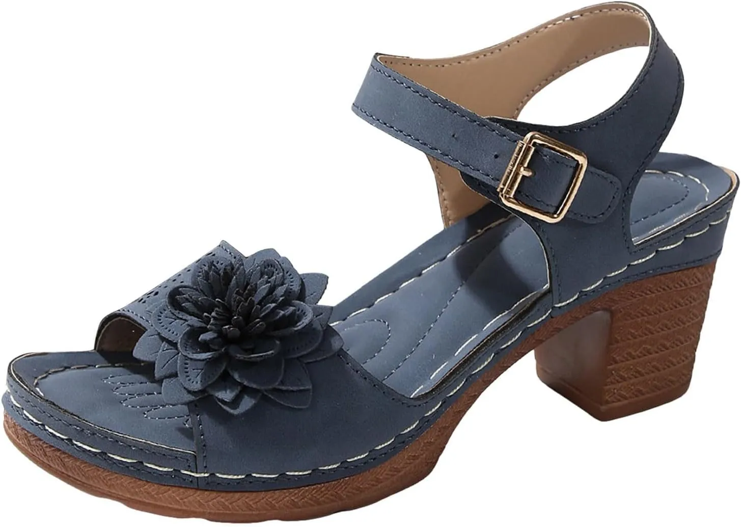 Peep Toe Sandals for Women 2025 Summer Casual Flower Hollow Out Platform Heels Sandals Breathable Sandal Comfortable Chunky Ankle Strap Wedding Shoes Dressy Outdoor Party Working Shoes 2025
