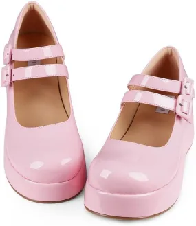 Pink Platform Mary Jane Shoes Women Girls,Ankle Strap Round Toe Goth Chunky Uniform Dress Pumps Shoes Oxfords Size us7.5