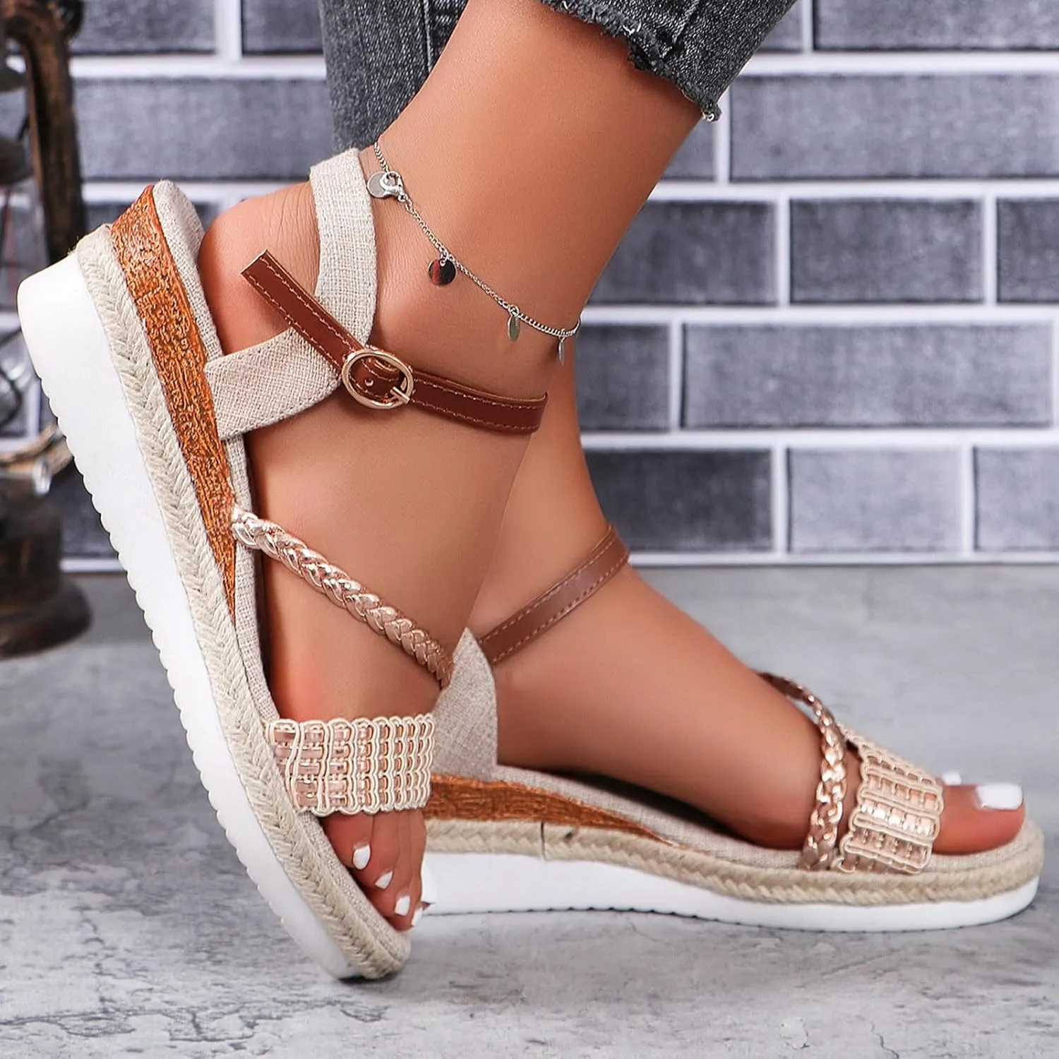Platform Sandals Comfortable Open-Toe Cork Casual & Dressy Summer Shoes Womens Casual Slip on Summer Wedge Sandals