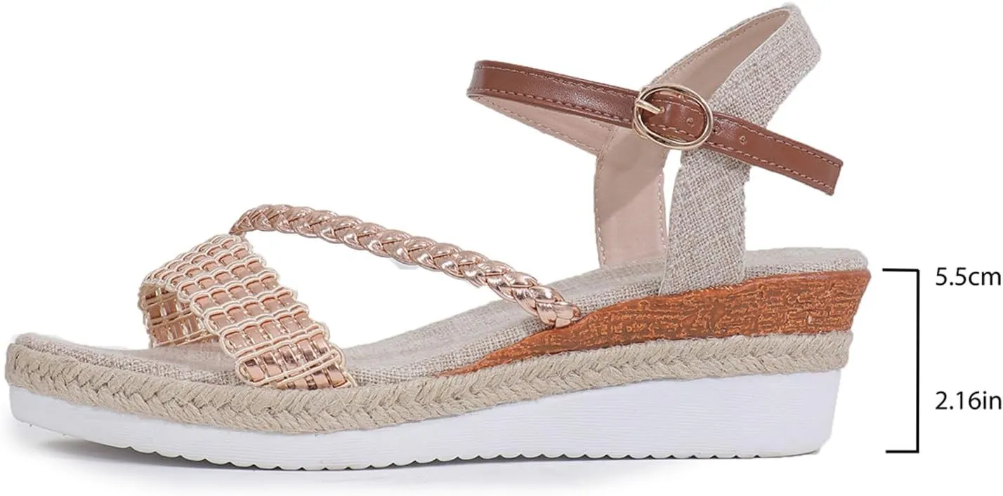Platform Sandals Comfortable Open-Toe Cork Casual & Dressy Summer Shoes Womens Casual Slip on Summer Wedge Sandals