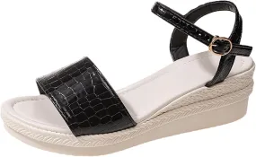 Platform Sandals Comfortable Summer Raffia Straw Sandals Summer Low Wedges Womens Comfortable Open Toe Sandal