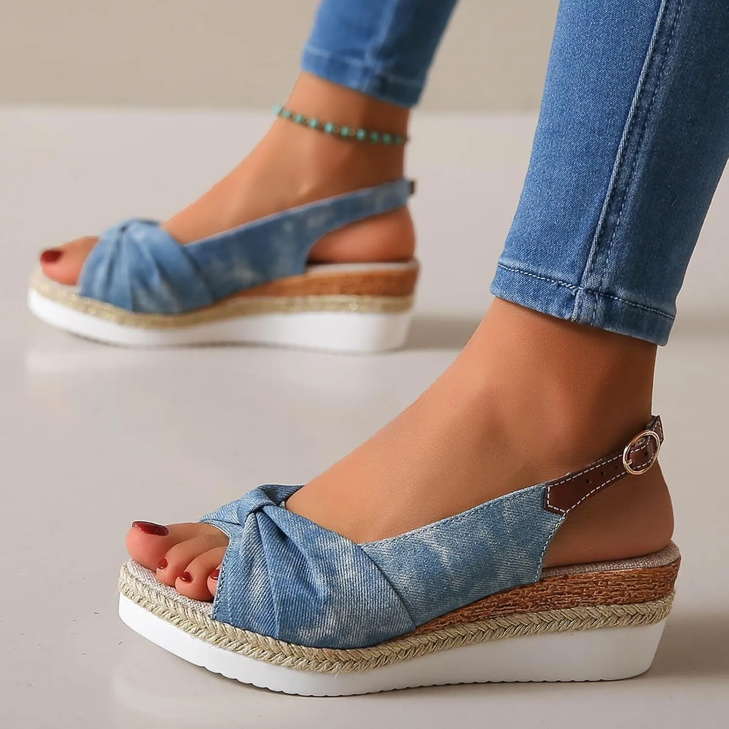 Platform Sandals Elastic Ankle Strap Rhinestone Comfortable Summer Platform Casual Dress Women Sandal