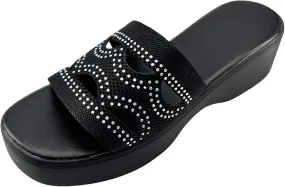 Platform Sandals for Women Comfortable Knit Slip On Slippers Sandals Fashion Sparkling Rhinestone Slippers Soft Cushion Platform Beach Shoes for Summers Dress Beach