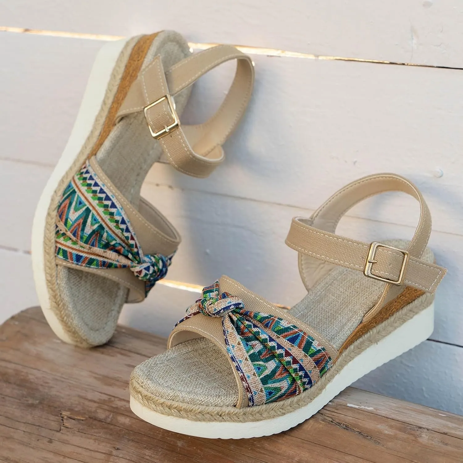 Platform Sandals Women Open Toe Buckle Ankle Strap Espadrilles Womens Casual Slip on Summer Wedge Sandals