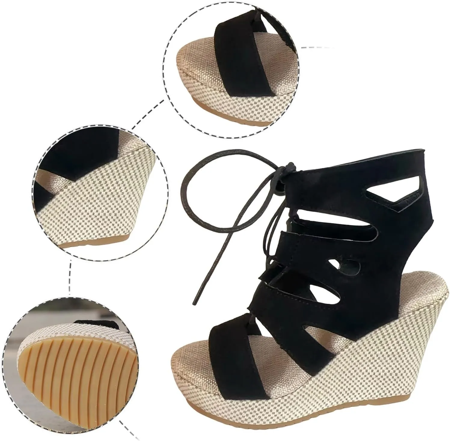 Platform Sandals Women Sandals for Women Wedges Open Toe Beach Sandals Heels Open Toe Tie Lace Up Platform