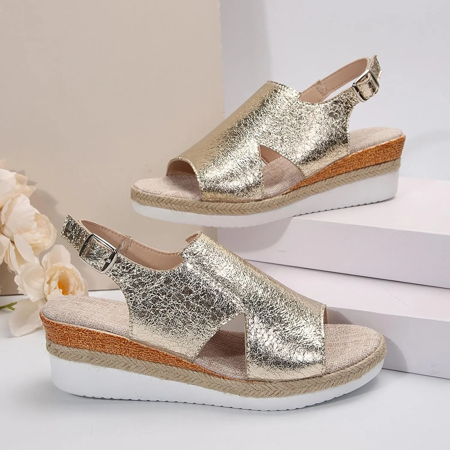 Platform Sandals Women's Classic Wedge Heels Sandals Barefoot Sandals Open Toe Flatform Wedge Casual Sandal