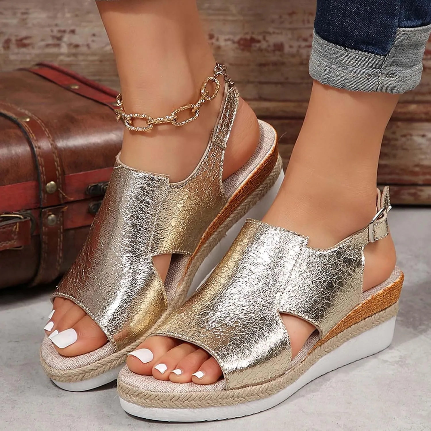 Platform Sandals Women's Classic Wedge Heels Sandals Barefoot Sandals Open Toe Flatform Wedge Casual Sandal
