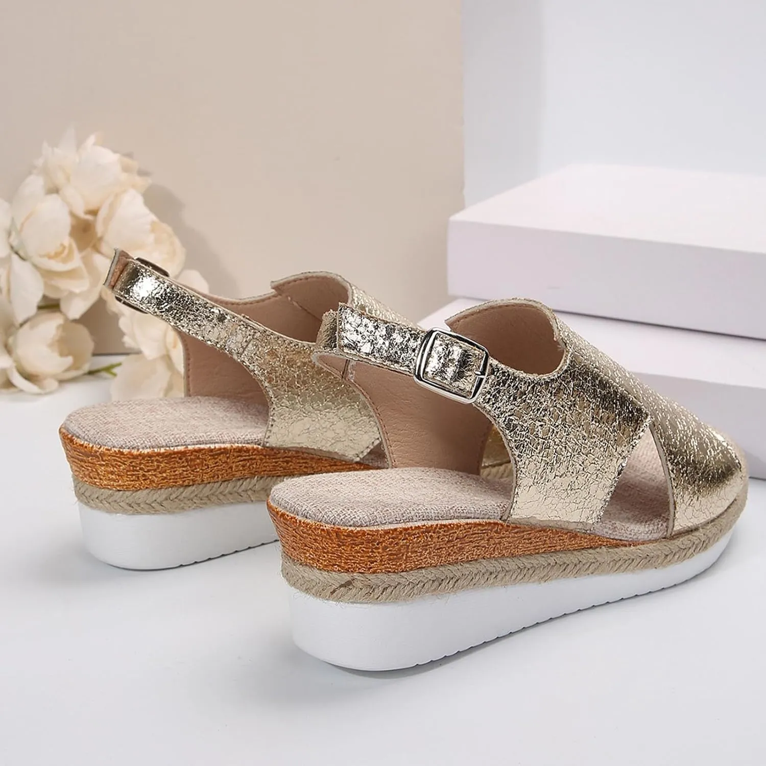 Platform Sandals Women's Classic Wedge Heels Sandals Barefoot Sandals Open Toe Flatform Wedge Casual Sandal