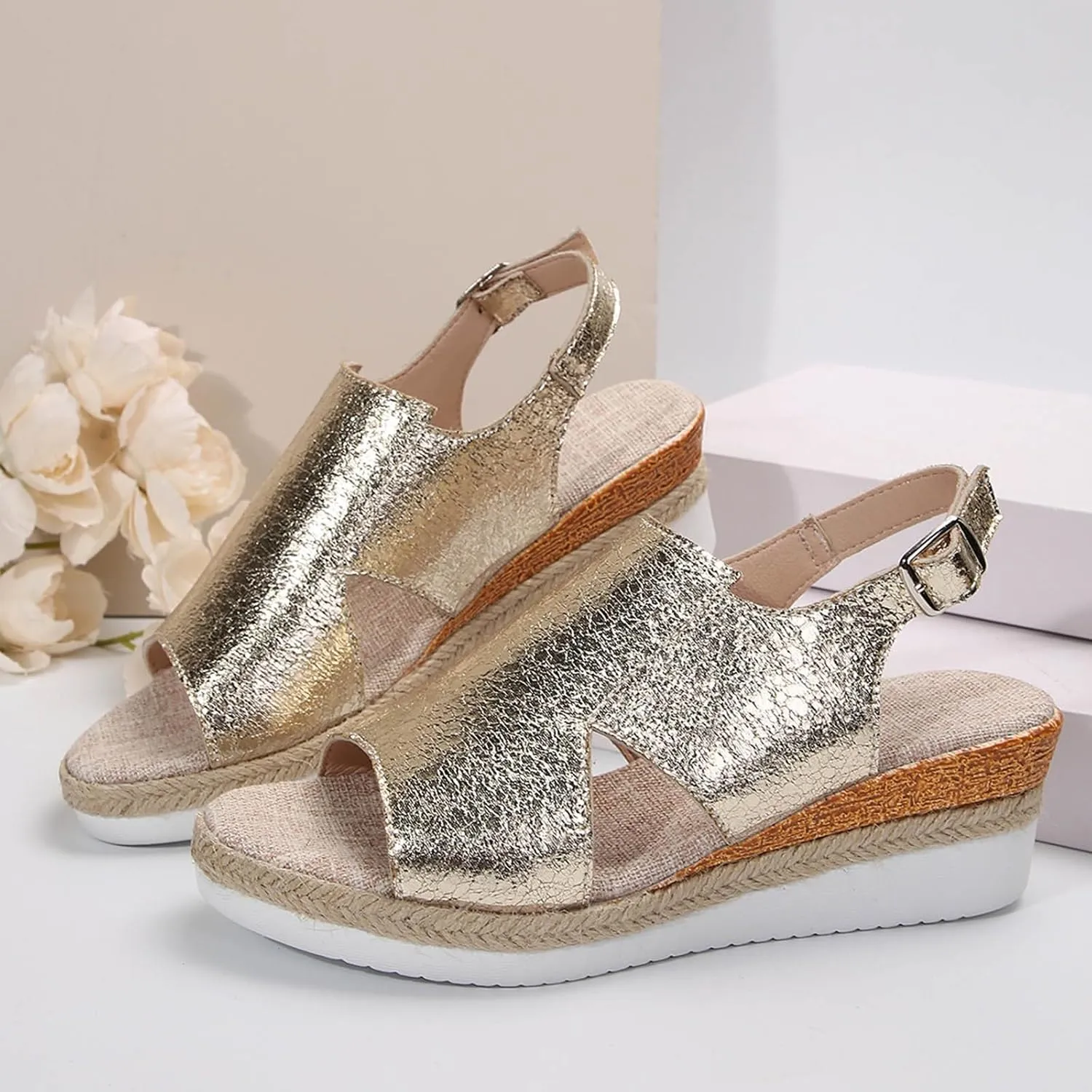 Platform Sandals Women's Classic Wedge Heels Sandals Barefoot Sandals Open Toe Flatform Wedge Casual Sandal