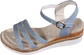Platform Sandals Women's Elastic Ankle Strap Espadrilles Slip on Wedge Sandal Comfortable Wedge Shoes