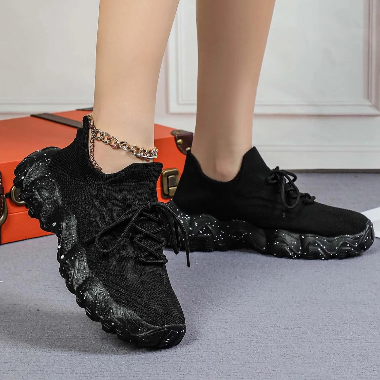 Platform Sneakers for Women Ladies Fashion Chunky Comfortable Casual Sneaker Slip on Tennis Walking Athletic Shoes Breathable Hands-Free Shopping Travel Mesh Gym Shoes
