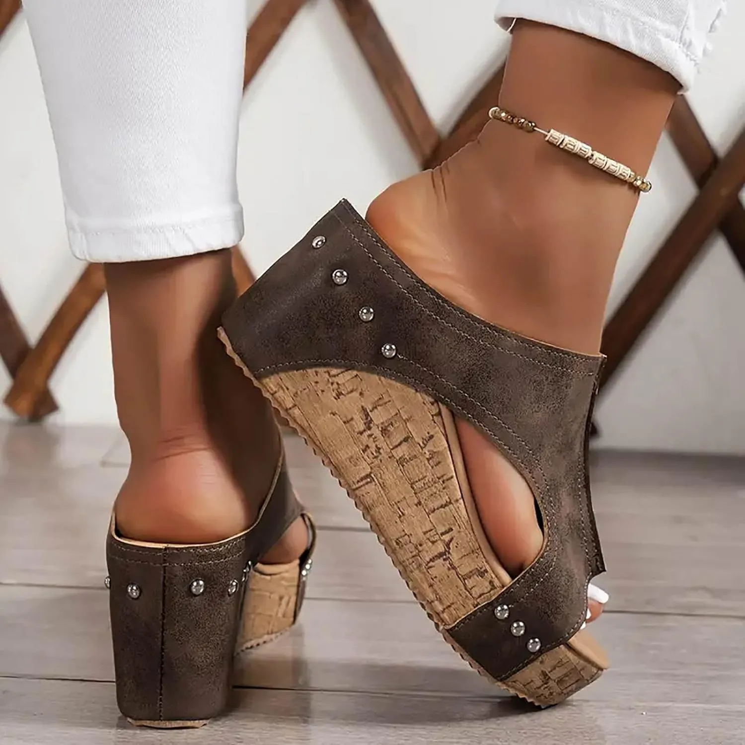 Platform Wedge Sandals for Women 2025 Comfortable Open Toe Thick Sole Comfy Leather Sandals Orthopedic Wedges Ladies Shoes Slip on Slides Low Heel Open Toe Ankle Strap Sandal 2025