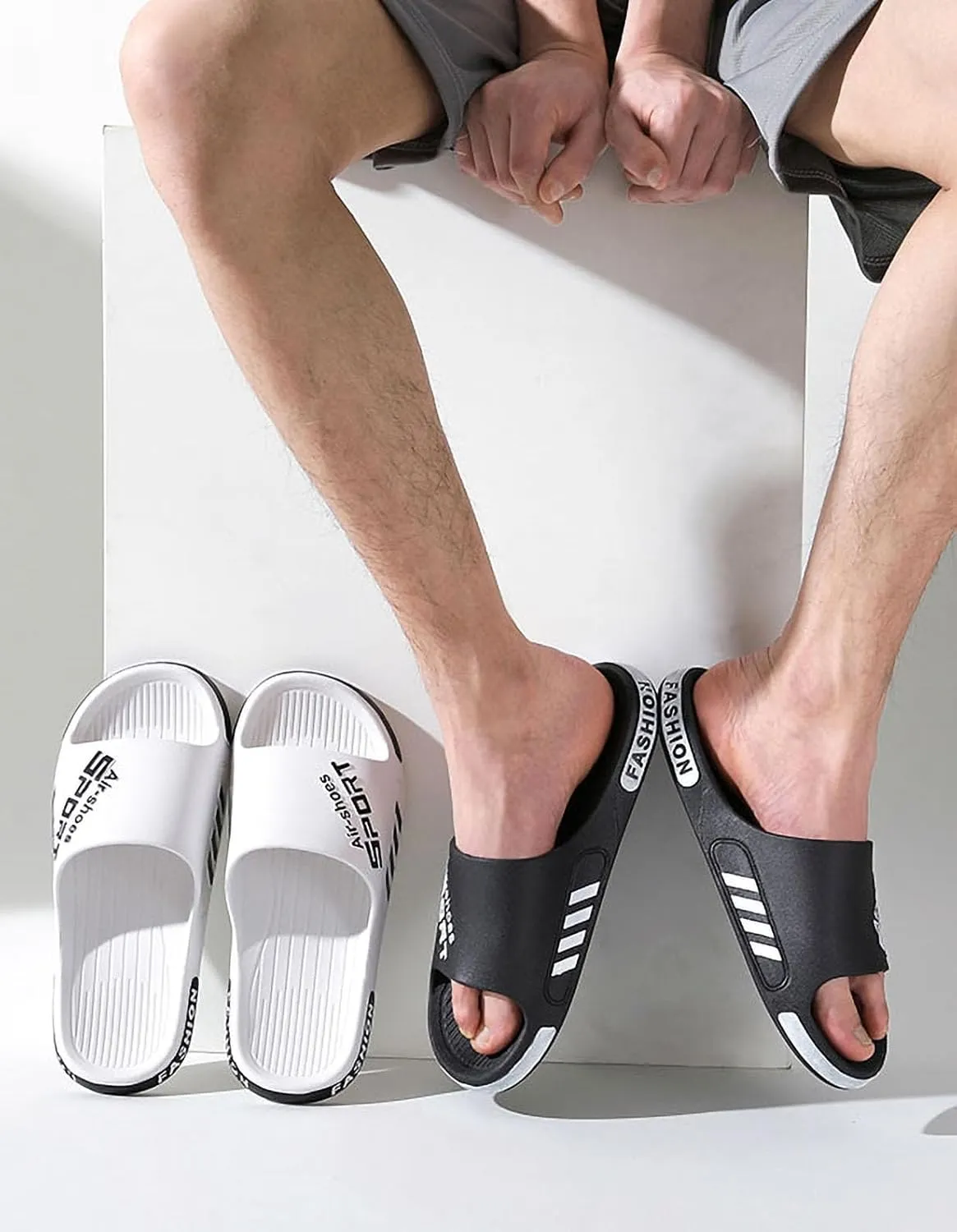 Plus Size Men's Slide Sandals Slippers, Fashion Bathroom Sandals Shower Shoes Pool Beach Slides Sandals