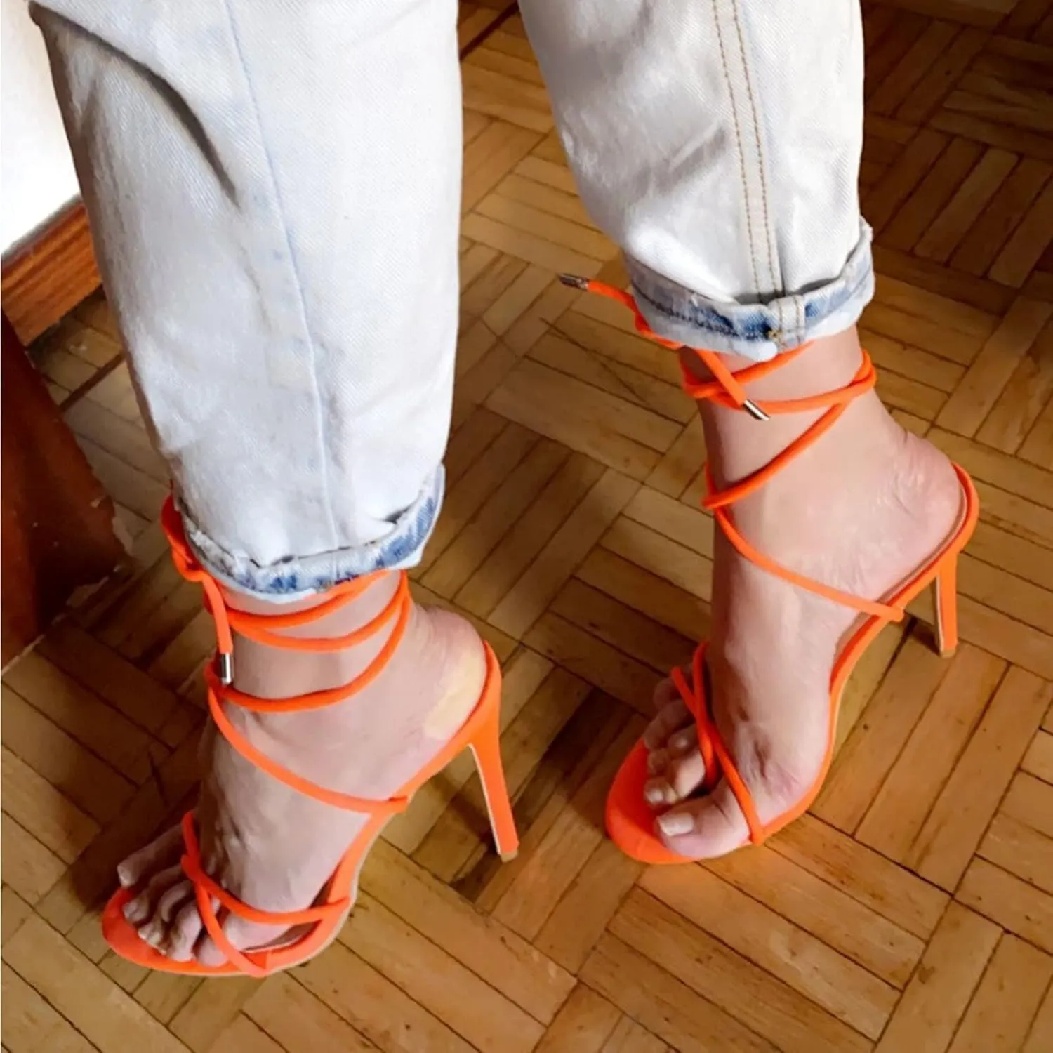Pumps Shoes Sandals Toe High Women's Heels Fashion Breathable Casual Shoes Lace-up Women's high Heels