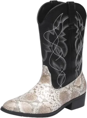 Python Manning Men's Boots Cowboy for Men Classic Pointed Toe Western Pull Up Snakeskin Embroidered Mid-Calf Boots
