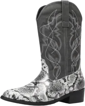 Python Manning Men's Boots Cowboy for Men Classic Pointed Toe Western Pull Up Snakeskin Embroidered Mid-Calf Boots