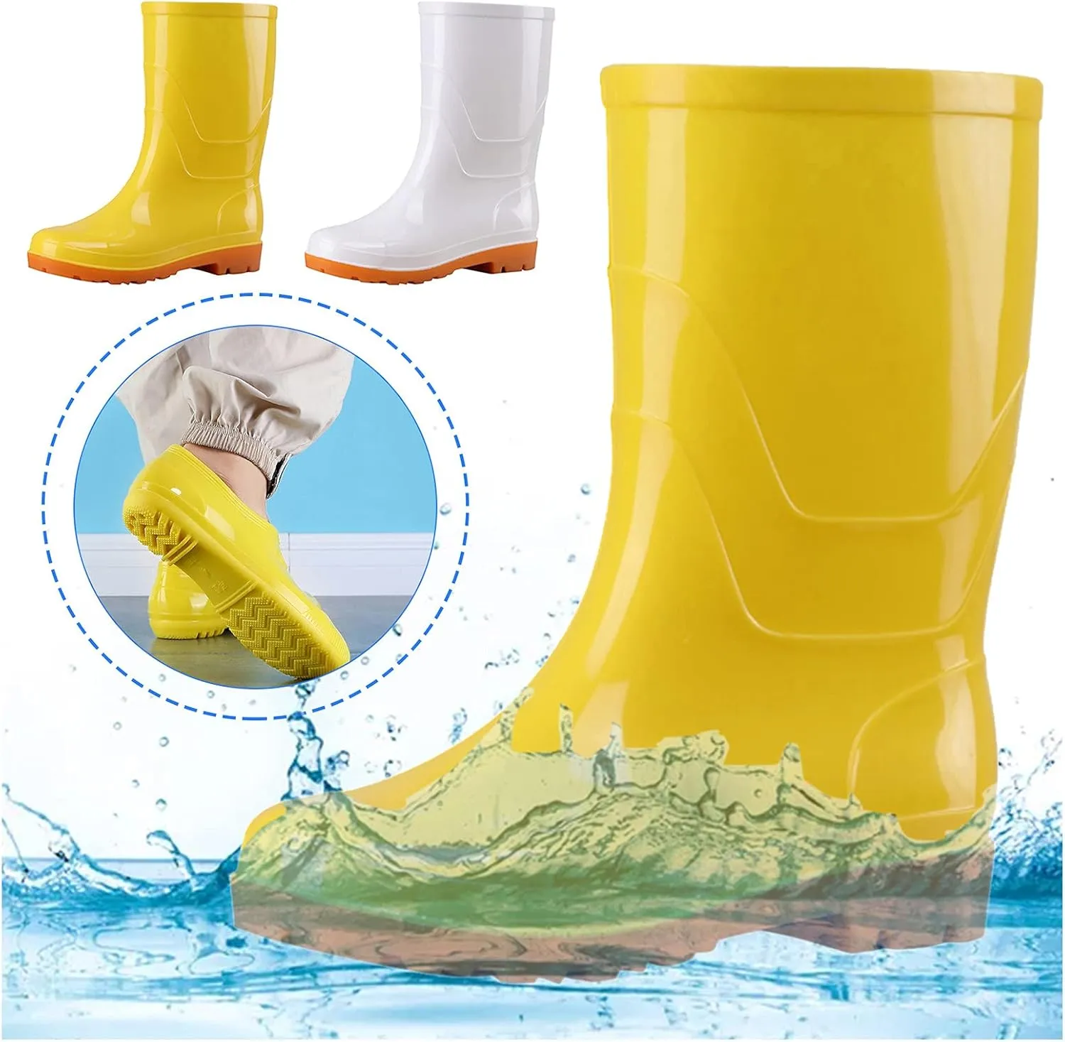 Rain Boots Women,Women's Mid Calf Rain Boots Solid Color Waterproof Boots Comfortable Garden Shoes Outdoor Work Boots