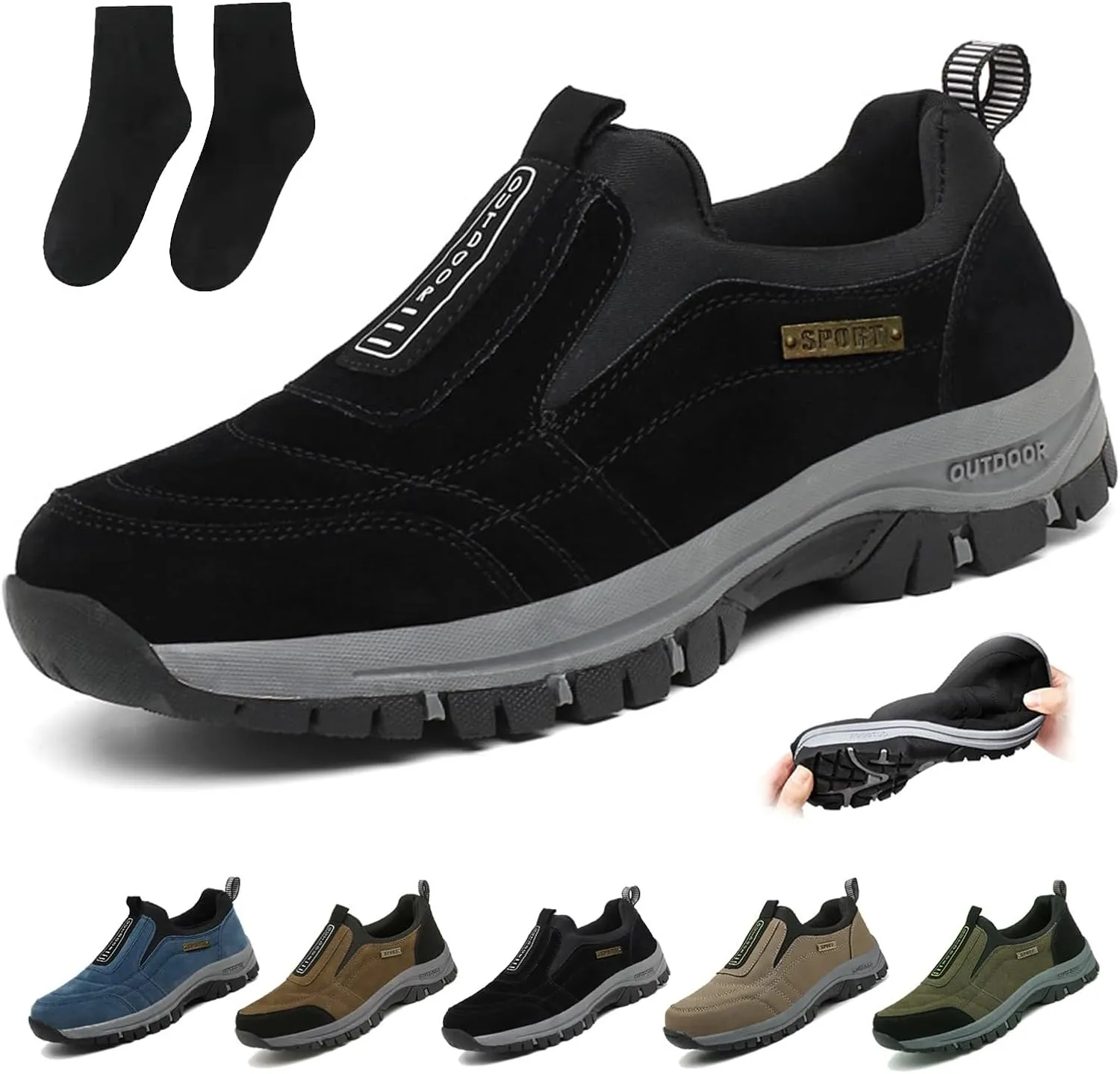 Relieffoot Walking Shoes for Men, Relieffoot Shoes, Men's Relieffoot Waterproof Walking Shoes Comfortable Slip On Sneakers Outdoor Shoes(Black,US 14.5)