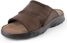 riemot Mens Leather Sandals Memory Foam Footbed Summer Beach Indoor Outdoor Thick Sole Non-slip Lightweight Slides