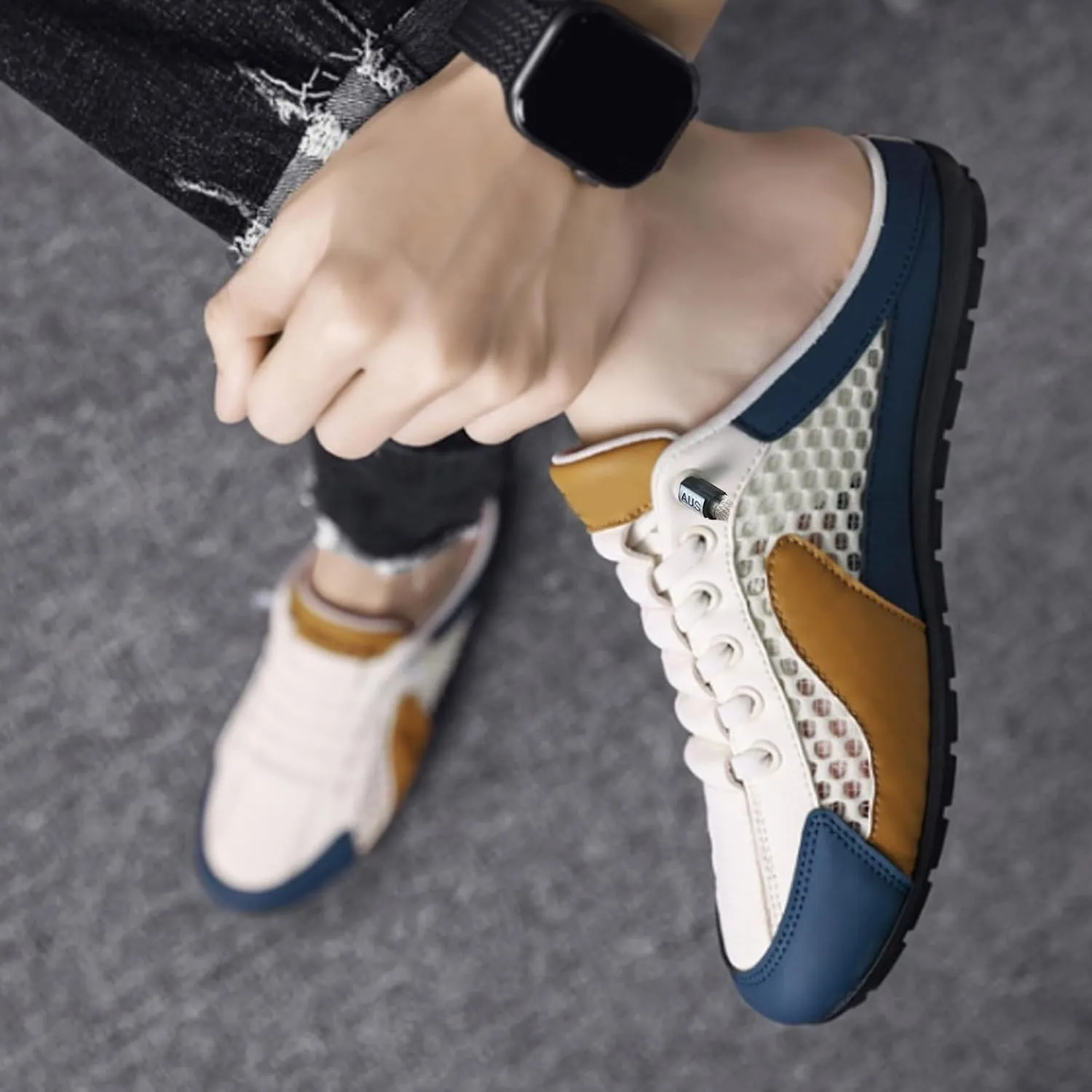 Roorsily Men's Half Cap Toe Mesh Slippers Comfortable Breathable Lazy Slip On Slippers Fashionable Outdoor Slippers