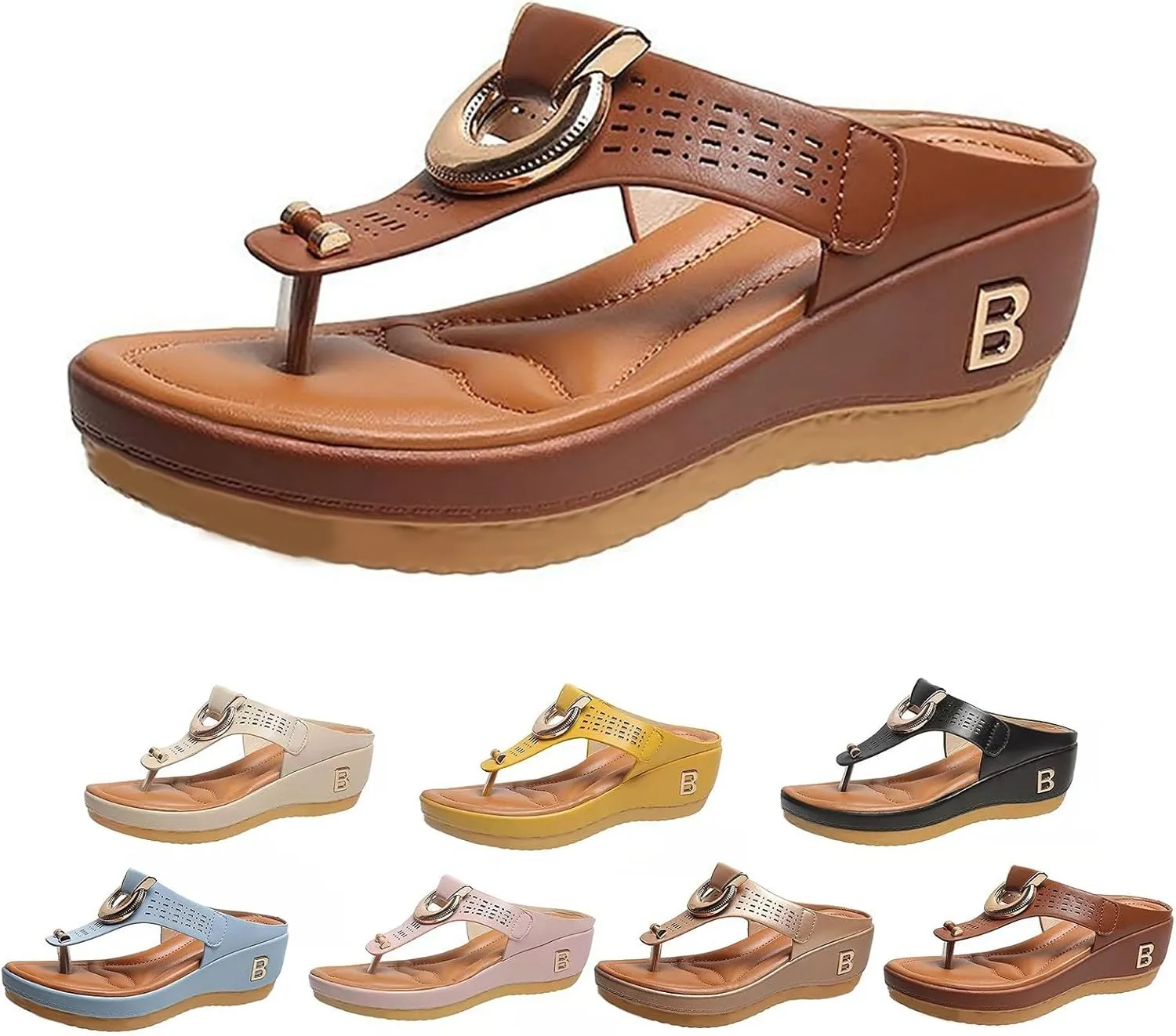 Roorsily Women's Breathable Sandals Sole Soft Wedge Sandals Fashionable Corrective Beach Sandals Breathable Casual Sandals