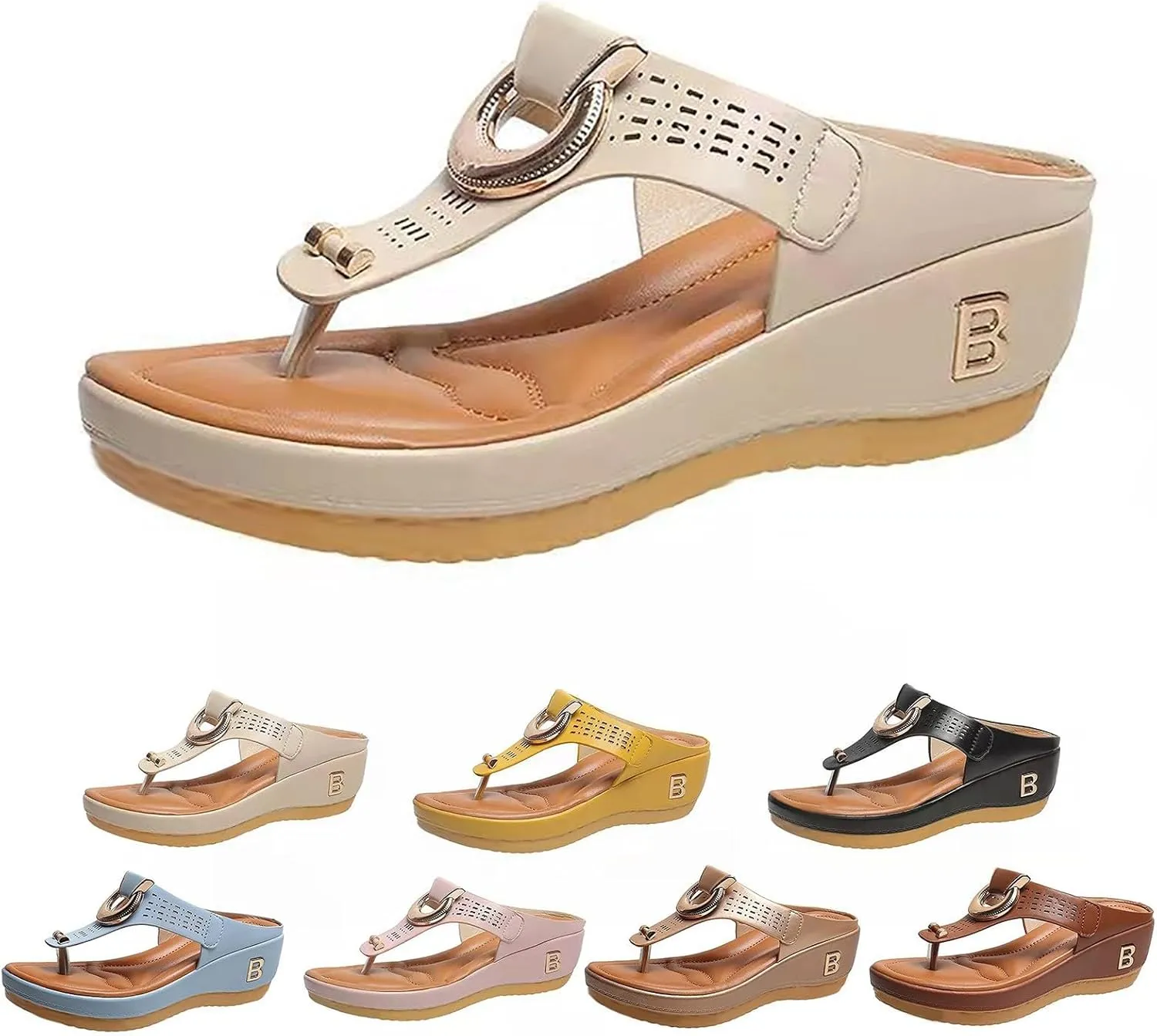 Roorsily Women's Breathable Sandals Sole Soft Wedge Sandals Fashionable Corrective Beach Sandals Breathable Casual Sandals