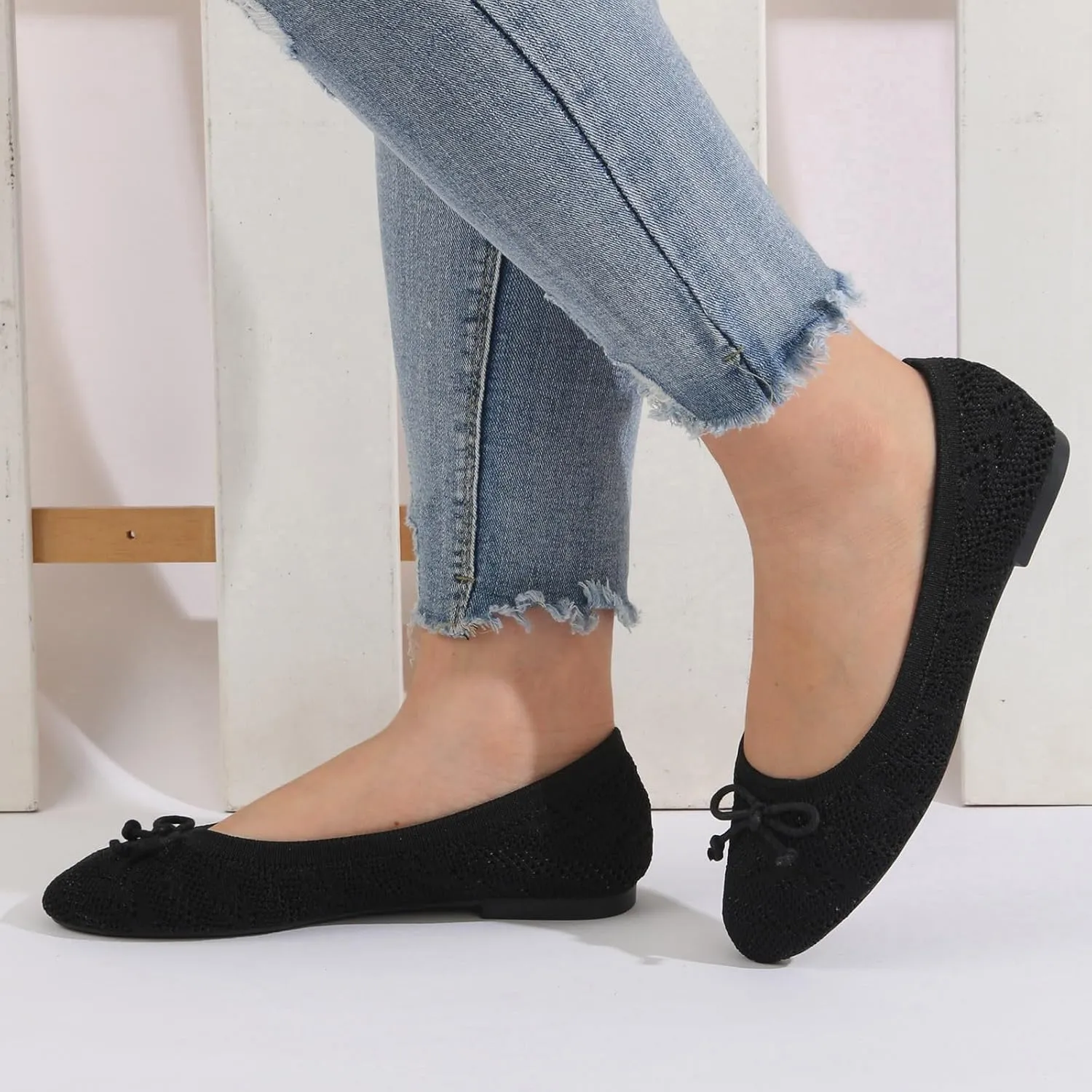 Round Toe Flat Shoes Dressy Ballet Flats Women Shoes Fashionable Flat Sole Single Fly Woven Thickened Soft Sole Casual Womens Pointed Toe Flats Knit