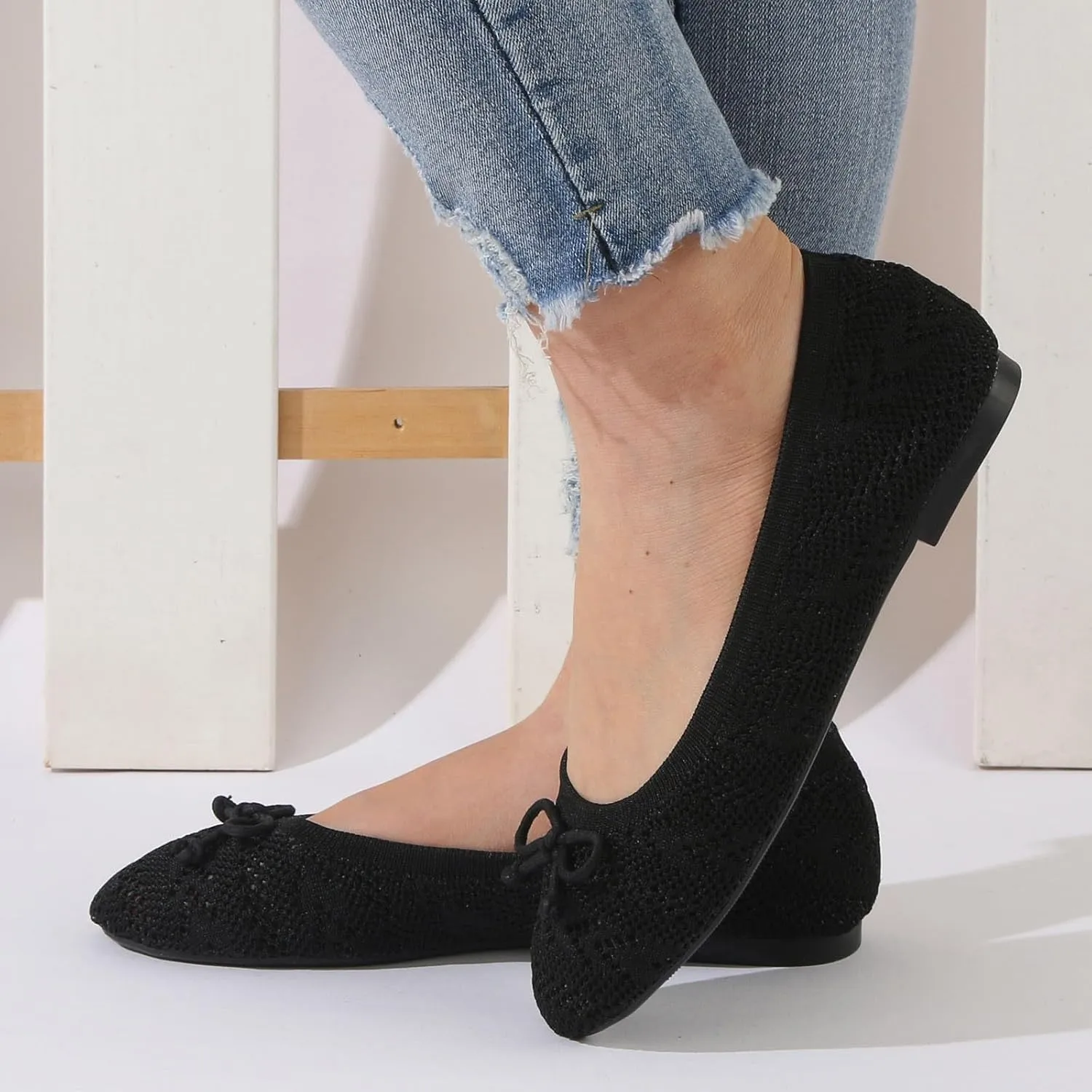 Round Toe Flat Shoes Dressy Ballet Flats Women Shoes Fashionable Flat Sole Single Fly Woven Thickened Soft Sole Casual Womens Pointed Toe Flats Knit