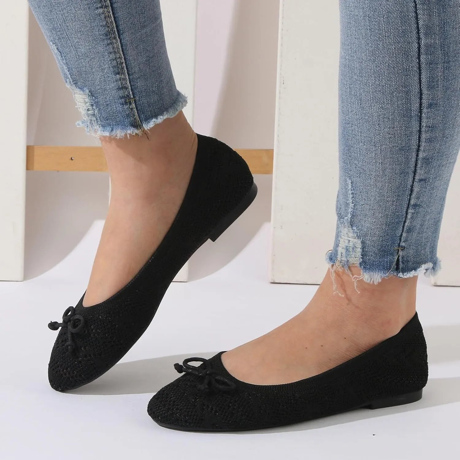 Round Toe Flat Shoes Dressy Ballet Flats Women Shoes Fashionable Flat Sole Single Fly Woven Thickened Soft Sole Casual Womens Pointed Toe Flats Knit