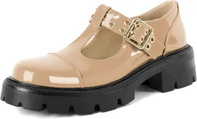SAMMITOP Women's Mary Jane Shoes Platform Lug Sole Low Heel Chunky Pumps Round Toe Oxfords Shoes Kawaii Punk Goth Uniform Dress Shoes 2 Inches