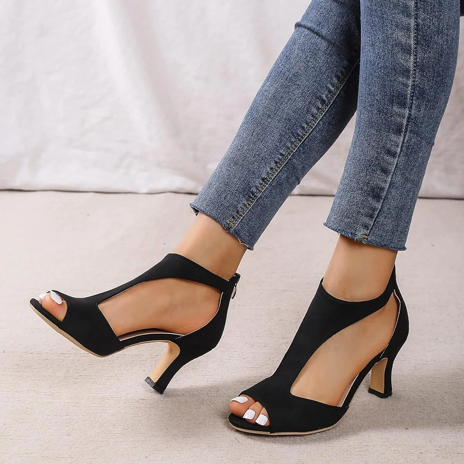 Sandal Heels Comfortable Walking Strappy Sandals for Women Sandals Women's Chunky Low Heels Open Toe Sandals